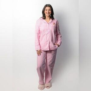 Bon Artis Pink Striped Cat Embroidery Pajama Set 100% Cotton Women’s Size 1